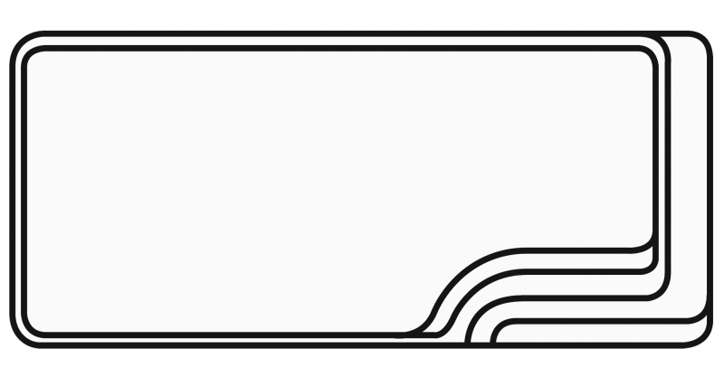 BALI : Piscine coque polyester de forme rectangulaire avec escalier d'angle et une banquette