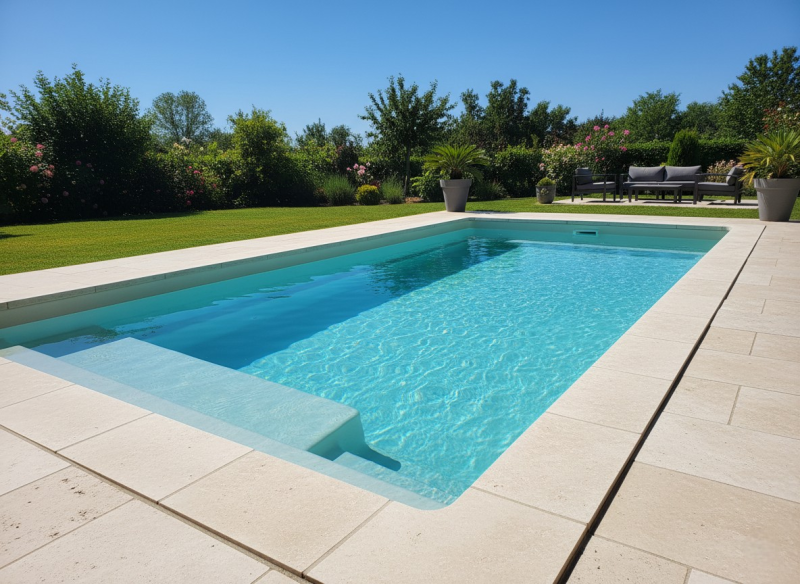 THAU : piscine coque polyester au design rectangulaire moderne et intemporel.