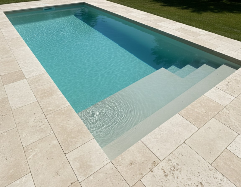 THAU : piscine coque polyester au design rectangulaire moderne et intemporel.