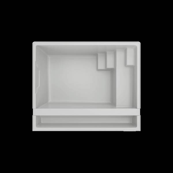 Piscine Fetuna de petite taille avec escalier d'angle, banquette et volet immergé : solution idéale pour petits espaces - Mcr Piscines et Spas, Nîmes